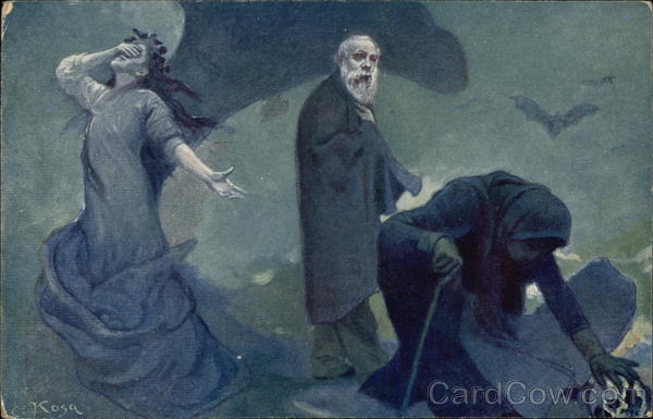 People in Dispair while Woman picks up Skull Art