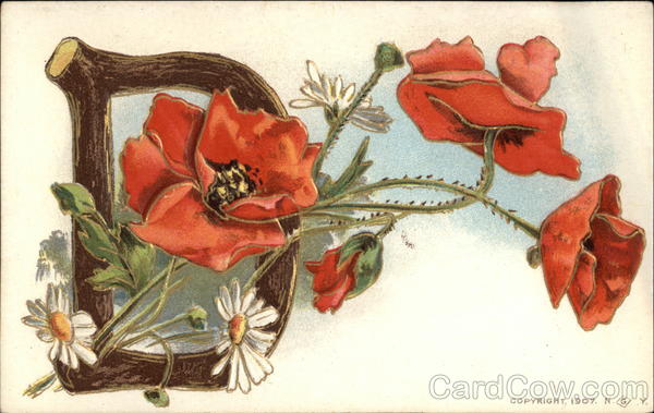 D of Wood with Poppies and Daisies Alphabet Letters