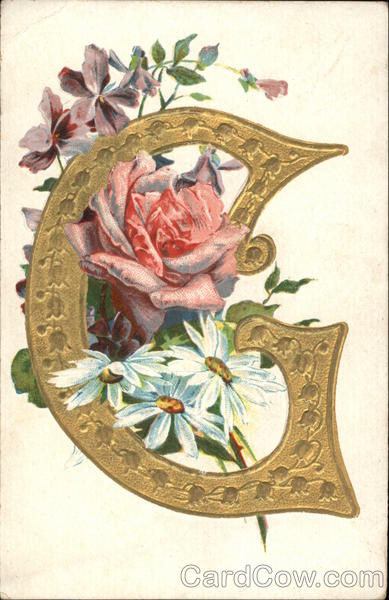 Large Gold G with Roses & Daisies Alphabet Letters