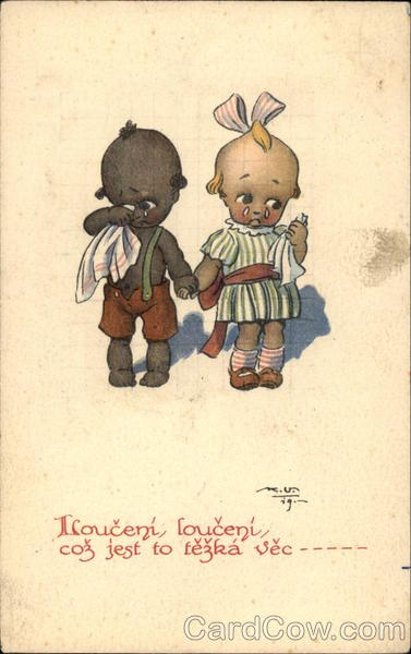 Saying Goodbye - Black Boy & White Girl Kewpie Kids