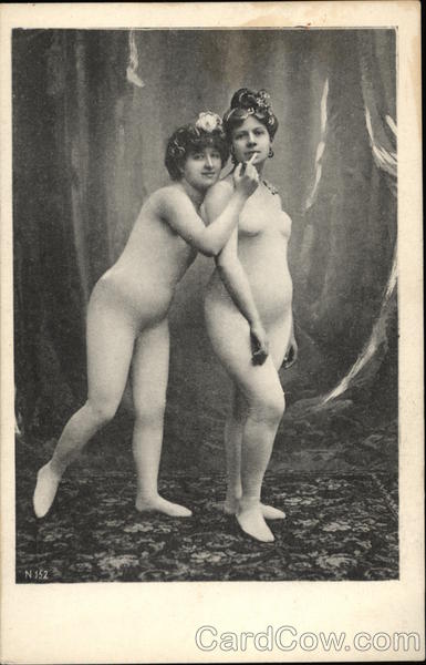 Two Vintage Women in Flesh Leotards Sharing Cigarette