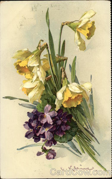 Bouquet of Daffodils and Violets Flowers