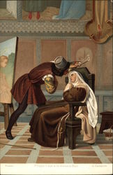 A Medieval Painter with Nun Postcard
