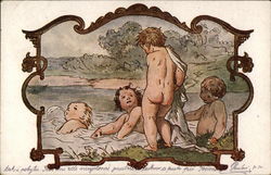 Four Children Skinny Dipping in the Water Postcard