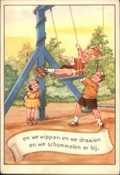 Children Swinging Outside Postcard