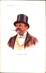 Man with Handelbar Mustache Wearing Top Hat Postcard