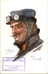 French Pilot Smoking Portrait Postcard