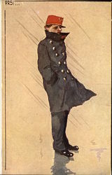 Man in Uniform Standing in the Rain Postcard