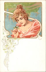 Woman Smelling a Flower Postcard