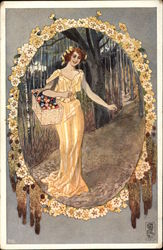 Woman Carrying a Basket of Berries Postcard