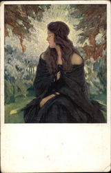 Portrait of Raven Haired Woman Wearing Black Postcard