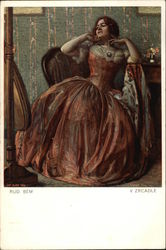 Victorian Woman in Red Dress Postcard