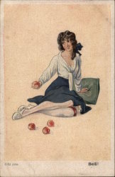 A woman sitting with Apples Postcard