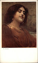 Painting of Polish Woman in Brown Postcard