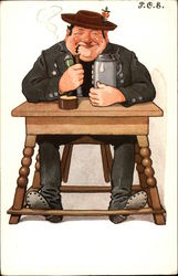 Man with Pipe, Cheese, and a Drink Postcard