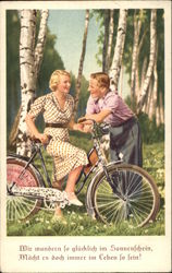 Couple Talking and a Bike Postcard