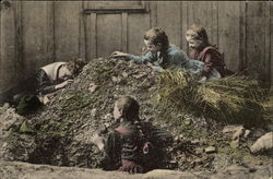 Three Girls Teasing a Napping Boy Postcard
