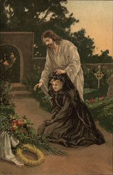 Jesus Comforts a Grieving Woman in the Cemetary Postcard