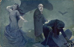 People in Dispair while Woman picks up Skull Postcard