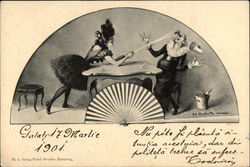 Circus Dancer Popping Champagne Cork into Perroit's Face Postcard