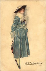 Woman in Blue Coat with Hat & Scarf Postcard