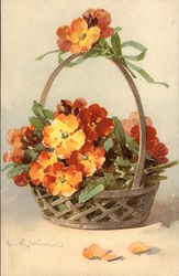 Flower Basket With Flowers Postcard Postcard
