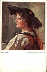 Painting of German Woman in Profile Postcard