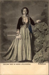 Portrait of Woman in Traditional Greek Attire Postcard