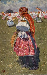 Woman in Colorful Dress Postcard