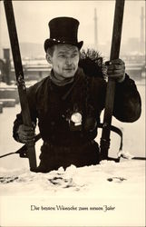 "Best Wishes for the New Year" - Chimney Sweep in Snow Postcard
