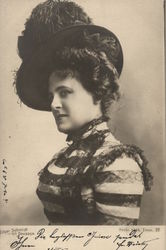 Photograph of Woman in Plumed Hat and Lace Trimmed Dress Postcard