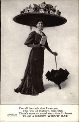 Woman wearing a Merry Widow Hat Postcard