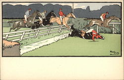 Horse & Rider Fall at Fence Jump Postcard