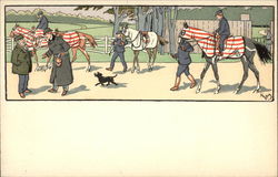 Getting Ready to Race at the Track - Horses & Riders Postcard
