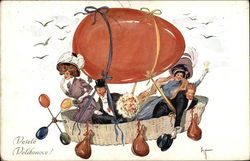 "Happy Easter!" - Couples in Egg-Shaped Hot Air Balloon Eggs Postcard Postcard