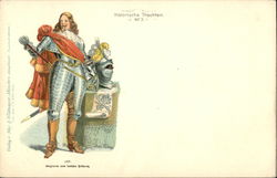 Knight in Shining Armour with Yellow Plumes & Red Cape Postcard