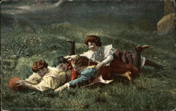Girls Playing Ball in a Field Postcard