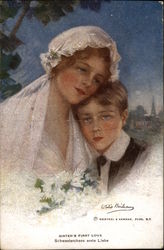 "Sister's First Love" - with Bride and Brother Marriage & Wedding Postcard Postcard