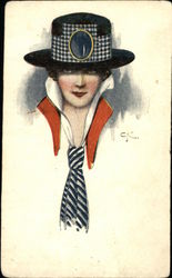 Portrait of Woman in Hat and Tie Postcard