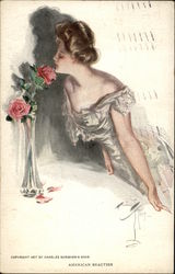 American Beauties - Woman & Roses Postcard