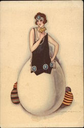 Flapper Girl Popping out of an Egg Postcard
