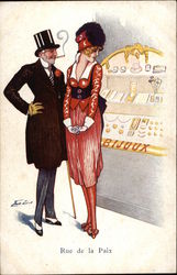 French Couple Admiring Jewelry through a Window Postcard
