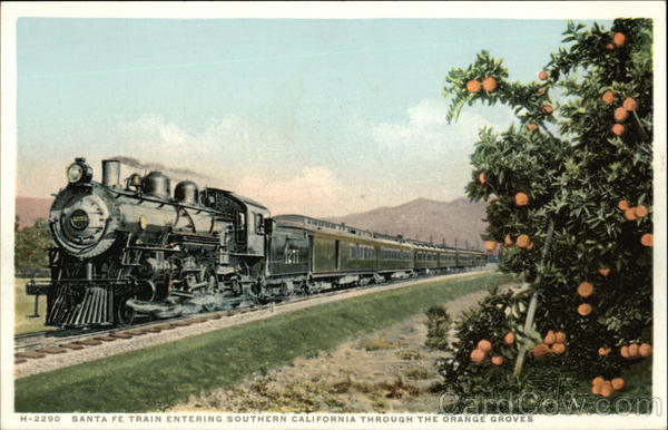 Santa Fe Train Entering Southern California Through the Orange Groves