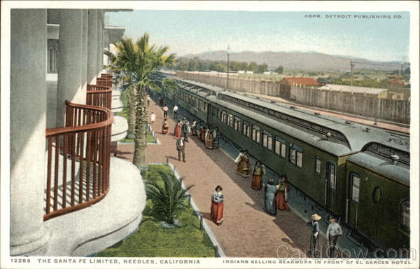 Indians Selling Beadwork in Front of El Garces Hotel, The Santa Fe Limited Needles California