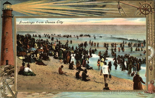 View of Beach and Bathers Ocean City Maryland