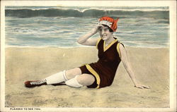Bathing Beauty on Beach Postcard