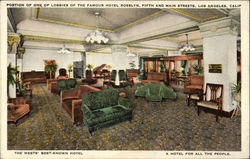 Portion of One of Lobbies of the Famous Hotel Rosslyn, Fifth and Main Streets Los Angeles, CA Postcard Postcard
