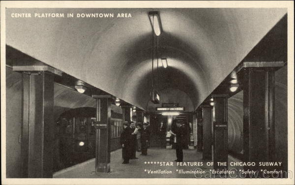 Center Platform in Downtown Area - Chicago Subway Illinois