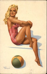Blonde in Pink Swimwear Postcard