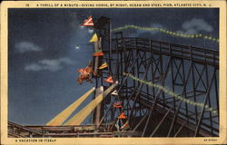 A Thrill a Minute - Diving Horse by Night at Ocean End Steel Pier Postcard